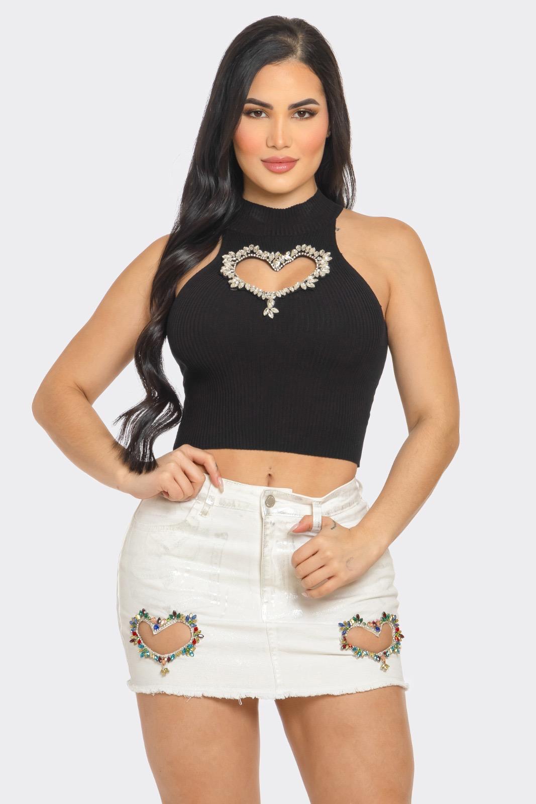 Luxury Crystal Heart Two-Piece Set black, white, pink