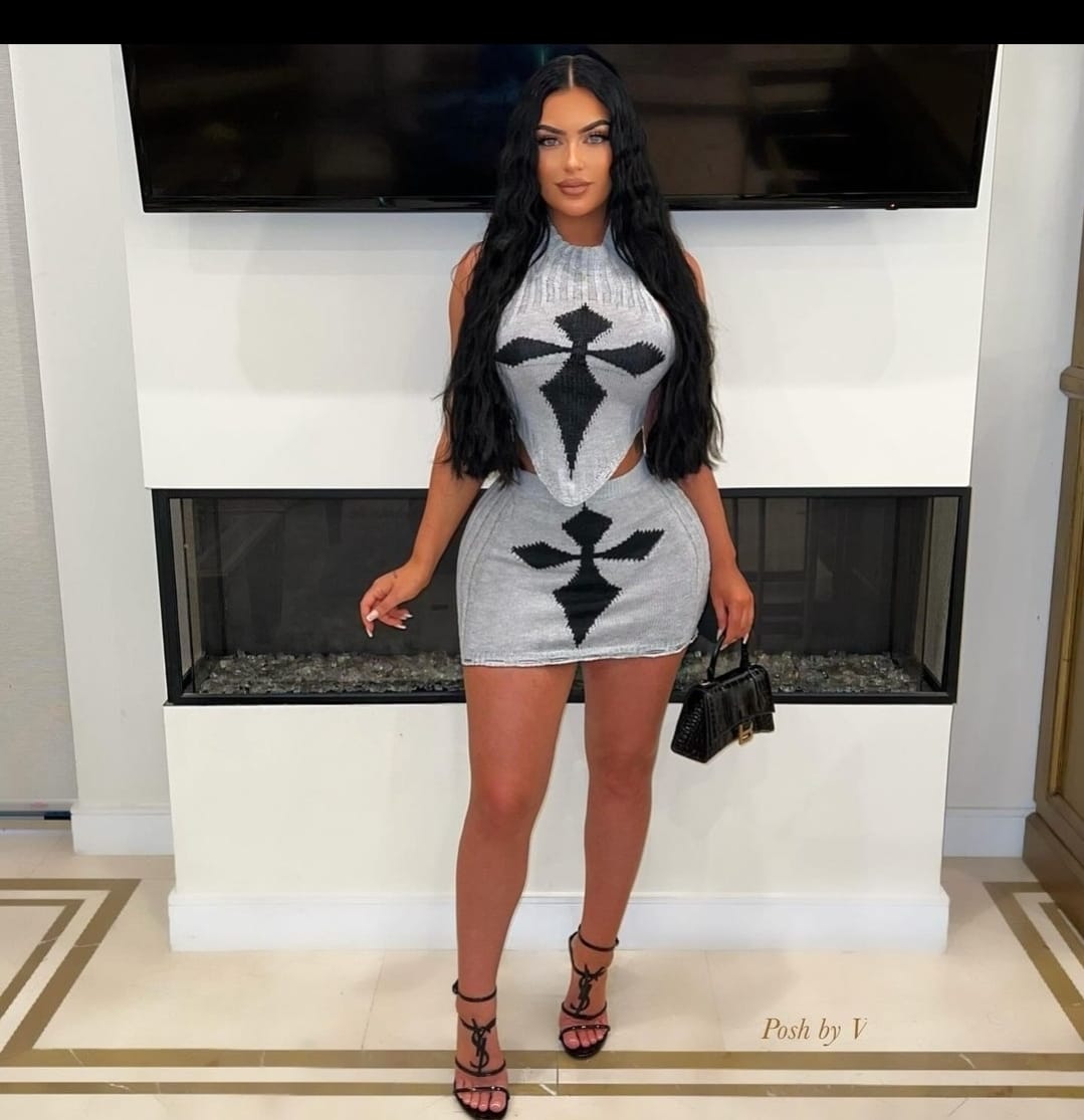 Silver & Black Bodycon Two-Piece Set – Sexy Night Out Mini Dress for Women