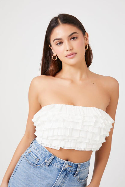 White Ruffle Strapless Top – Elegant Summer Lock