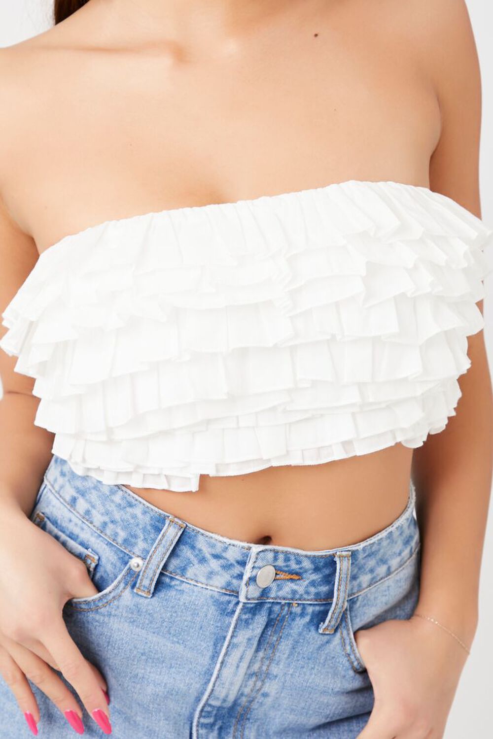 White Ruffle Strapless Top – Elegant Summer Lock