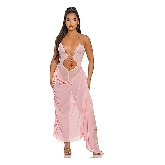 Goddess Sheer Draped Maxi Dress – Blush Pink