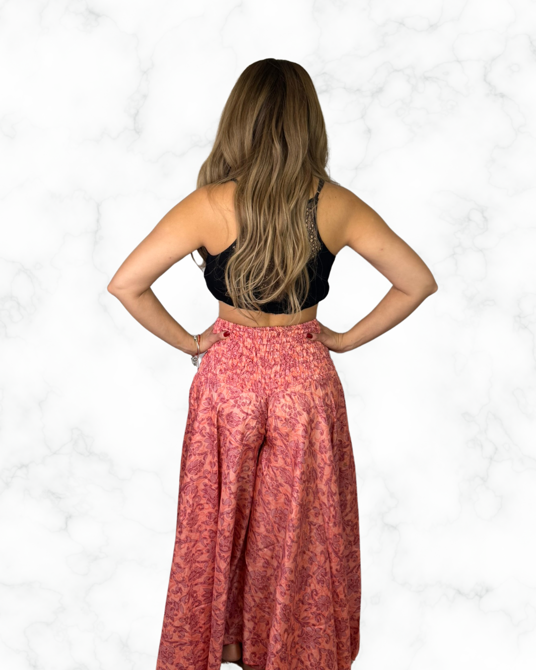 Boho Coral Wide-Leg Palazzo Pants