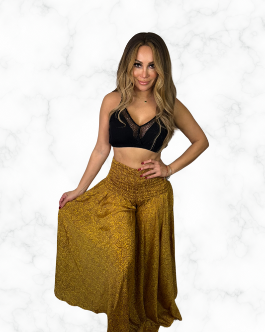 Boho Golden Mustard Wide-Leg Palazzo Pants