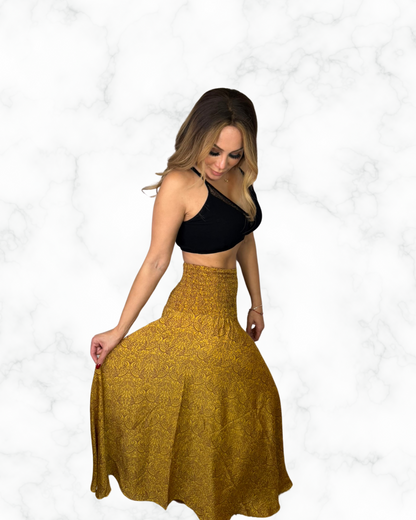 Boho Golden Mustard Wide-Leg Palazzo Pants