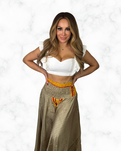 Boho Golden Wide-Leg Palazzo Pants