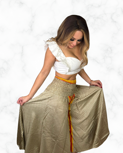 Boho Golden Wide-Leg Palazzo Pants