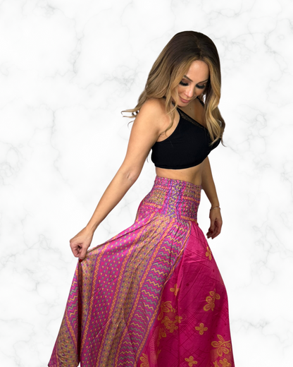 Boho Hot Pink Wide-Leg Palazzo Pants