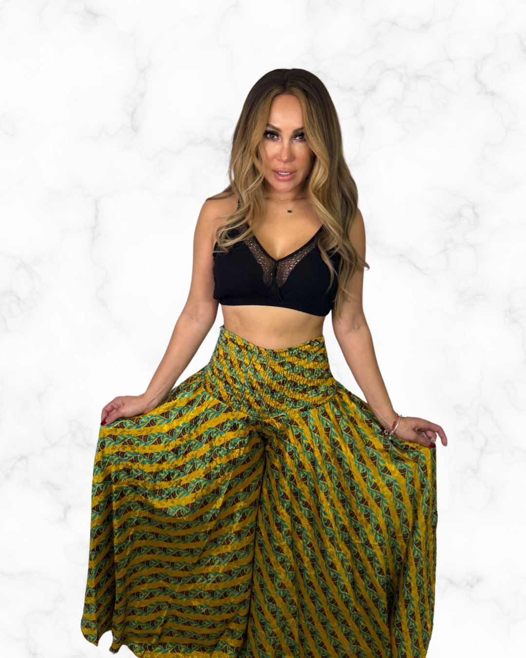 Boho Mustard Striped Wide-Leg Palazzo Pants