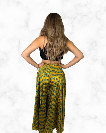 Boho Mustard Striped Wide-Leg Palazzo Pants