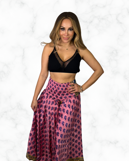 Boho Pink Print Wide-Leg Palazzo Pants