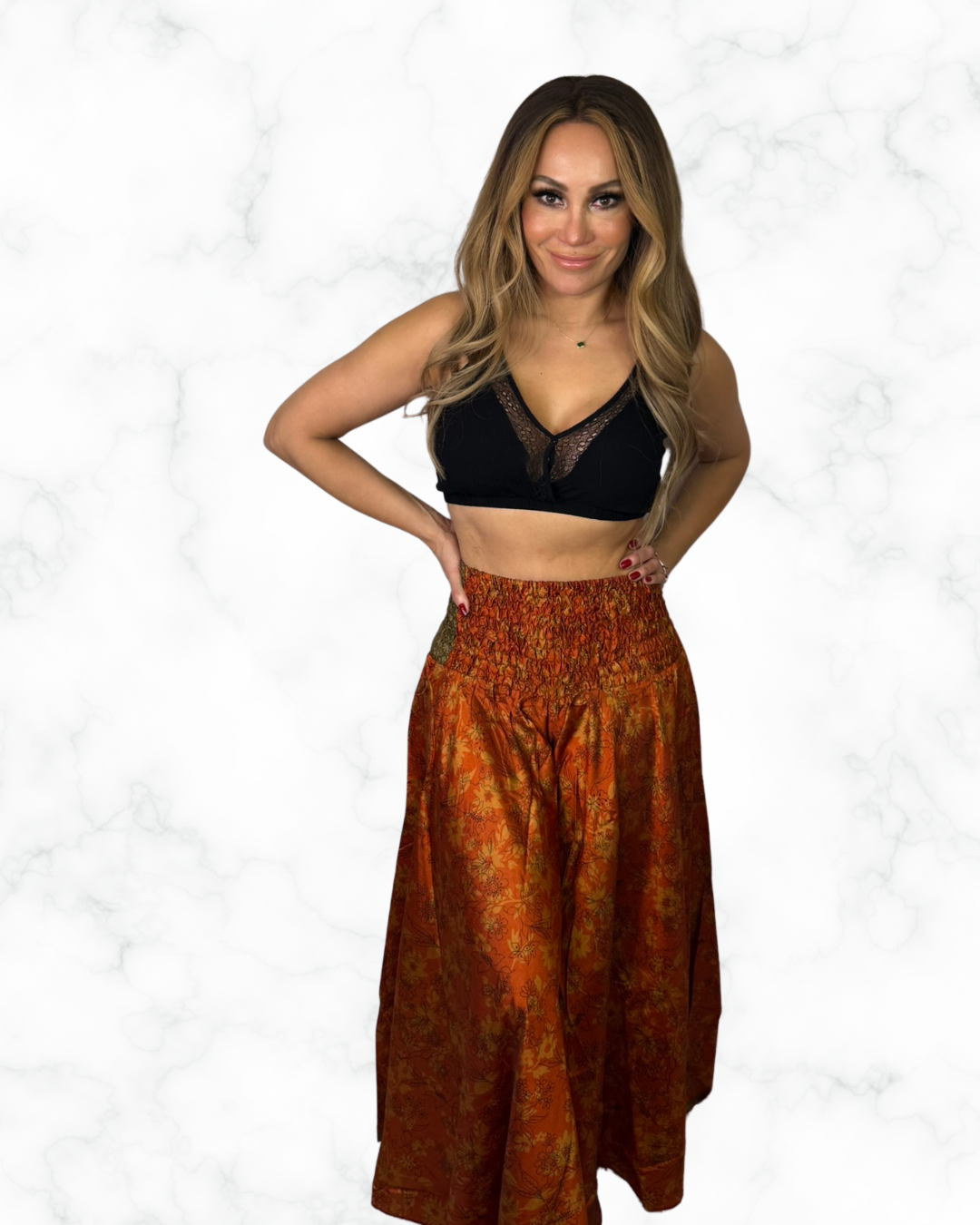 Boho Rust Orange Wide-Leg Palazzo Pants