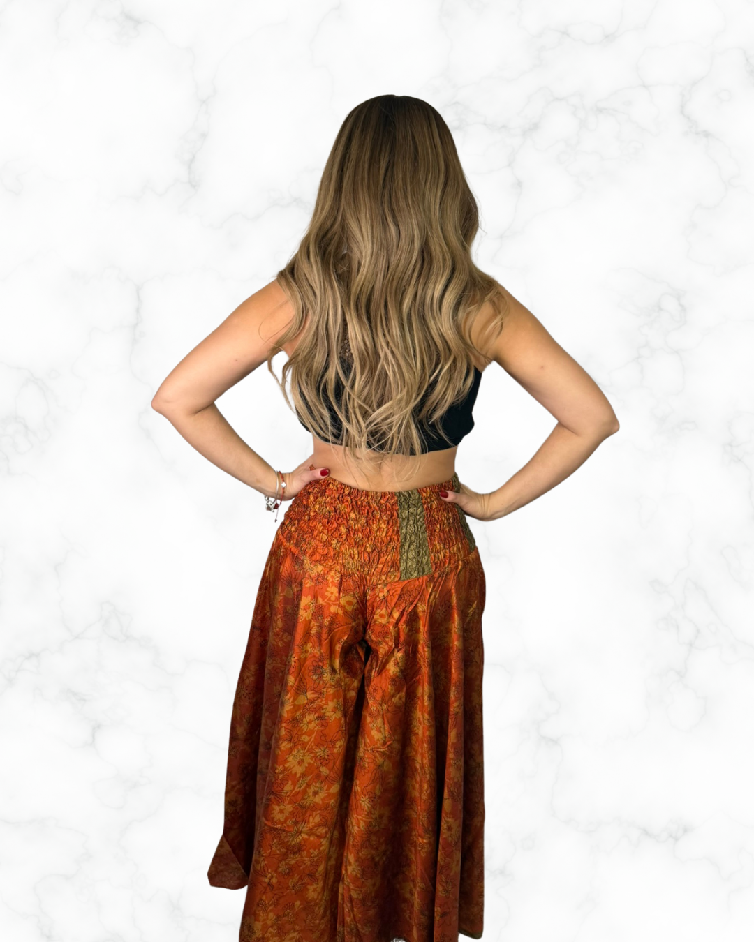 Boho Rust Orange Wide-Leg Palazzo Pants