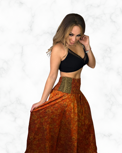 Boho Rust Orange Wide-Leg Palazzo Pants