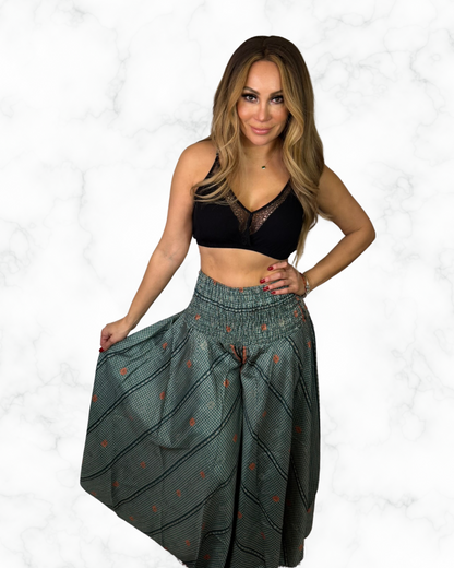 Boho Teal Geometric Wide-Leg Palazzo Pants