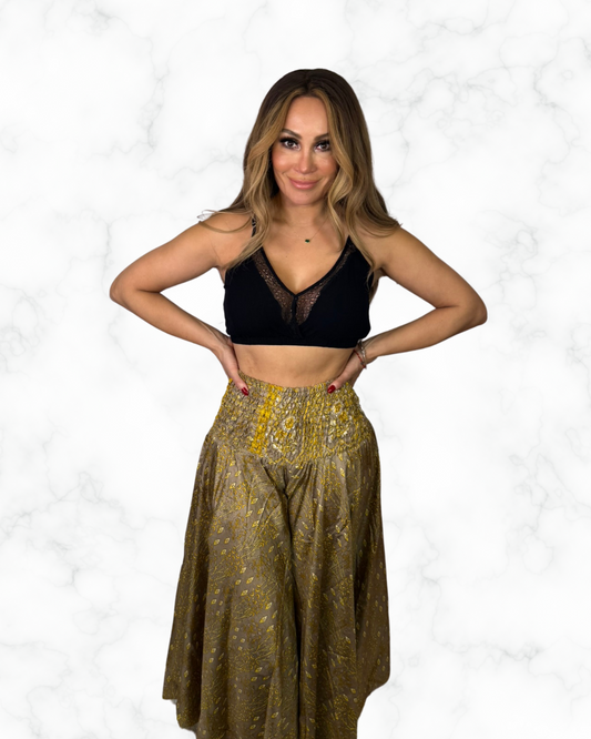 Golden Boho Wide-Leg Palazzo Pants