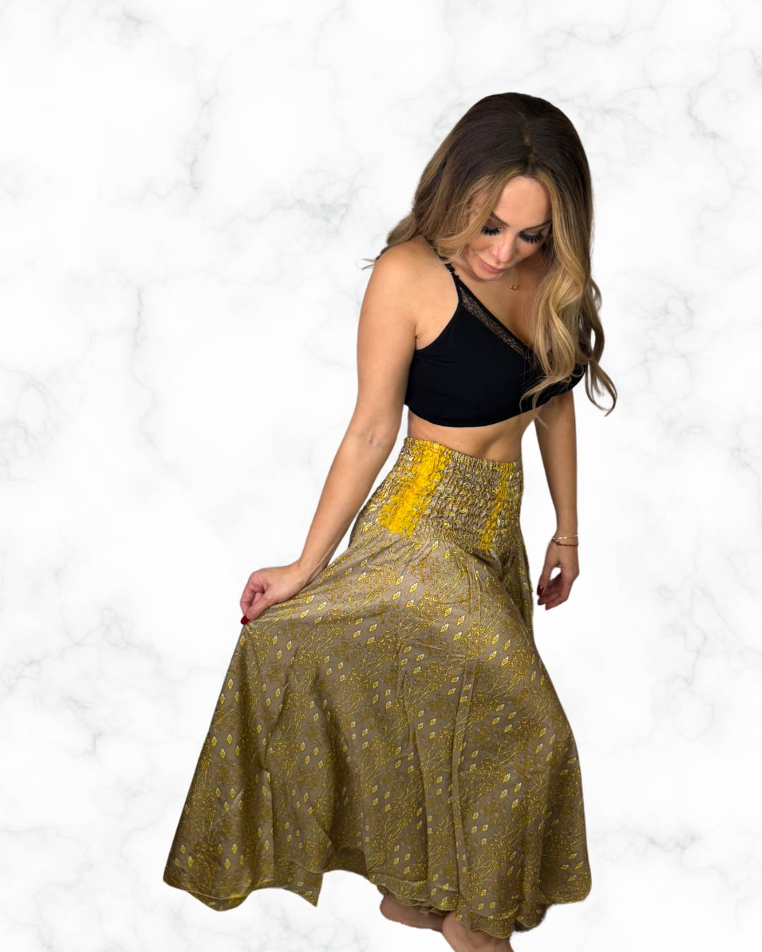 Golden Boho Wide-Leg Palazzo Pants