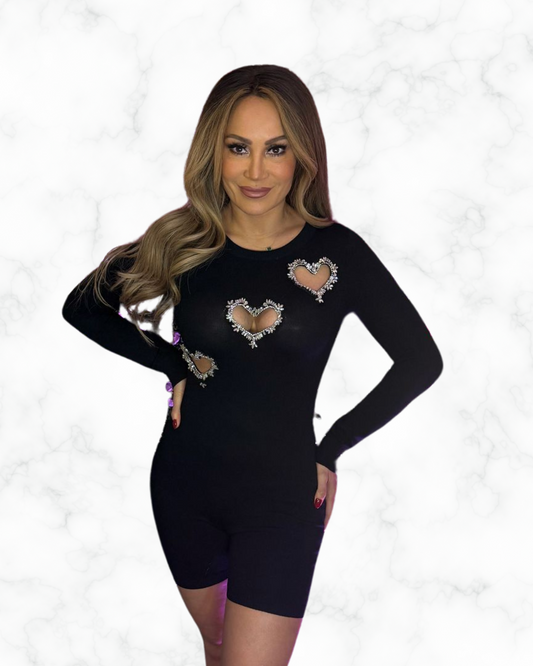 Heartbreaker Romper – Black Cutout Crystal Jumpsuit