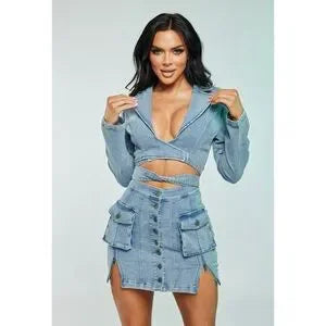 Double Split Denim Skirt Set