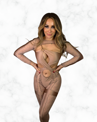 Nude Sheer Cutout Two-Piece Jumpsuit