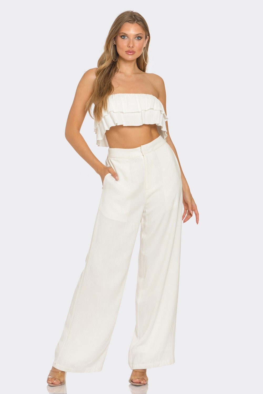 White Linen High-Waisted Pants – Classic Wide-Leg Trousers